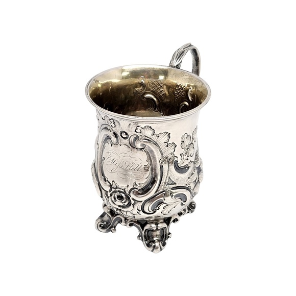 Antique George Angell London Sterling Silver Footed Cup with Monogram #13789